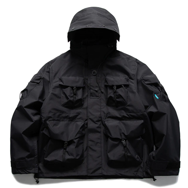 Unisex wearing black travel jacket with pockets multiple pockets decoration