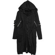 Unisex wearing black trench coat comes with hood