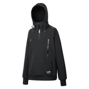 Unisex wearing black whyworks techwear hoodie