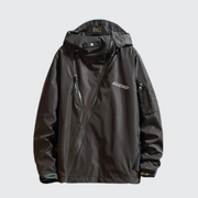 Unisex wearing black zip windbreaker jacket multiple pockets decoration