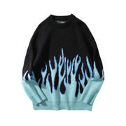 Blue men sweaters added flame details