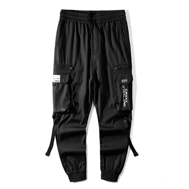 Reinforced seams strapped cargo joggers black