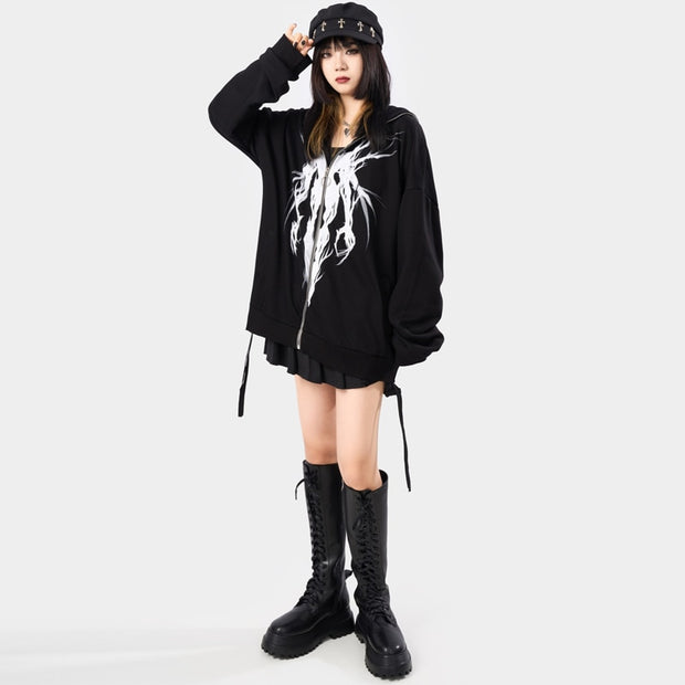 Girl wearing black full face zip up hoodie