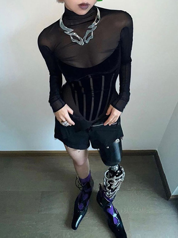 Black Goth Transparent Bodysuit