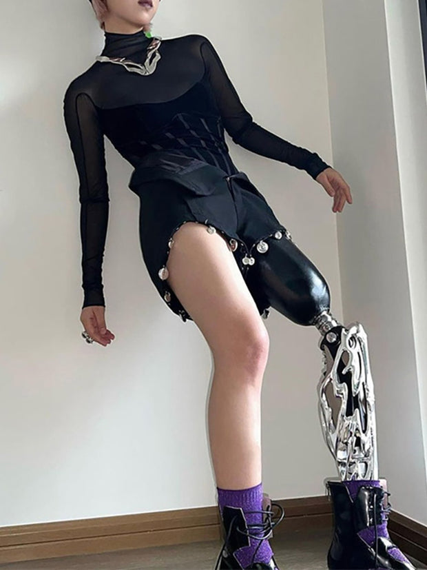 Black Goth Transparent Bodysuit