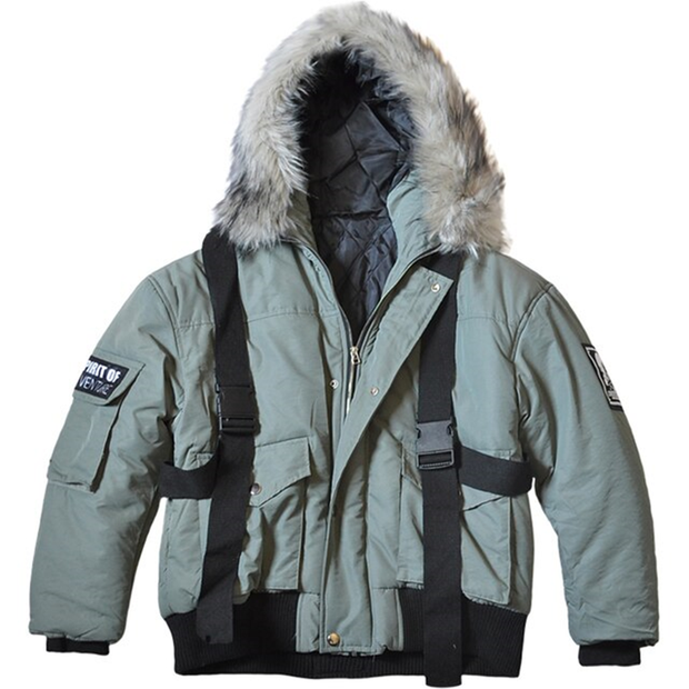 Green bybb winter parka comes with hood