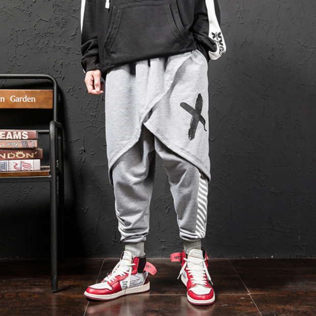 Grey hakama pants streetwear elastic waist 