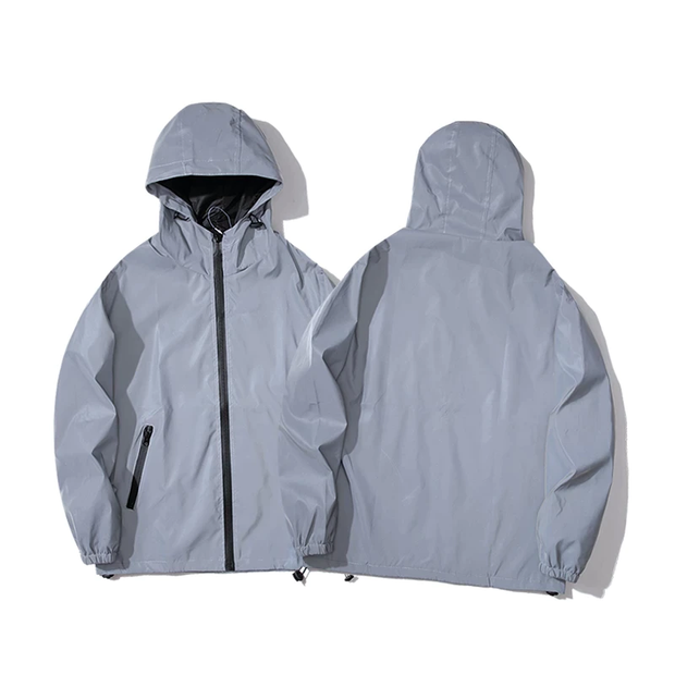 Unisex wearing grey night reflective style hoodie