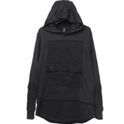 Unisex wearing hooded black sweatshirt