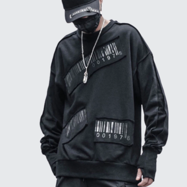 Man wearing black cyberpunk sweater o-neck collar style