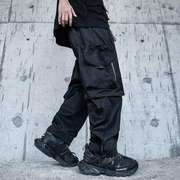 Black baggy techwear pants with a futuristic aesthetic