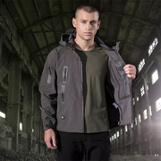 Man wearing urban tactical hoodie multiple pockets decoration