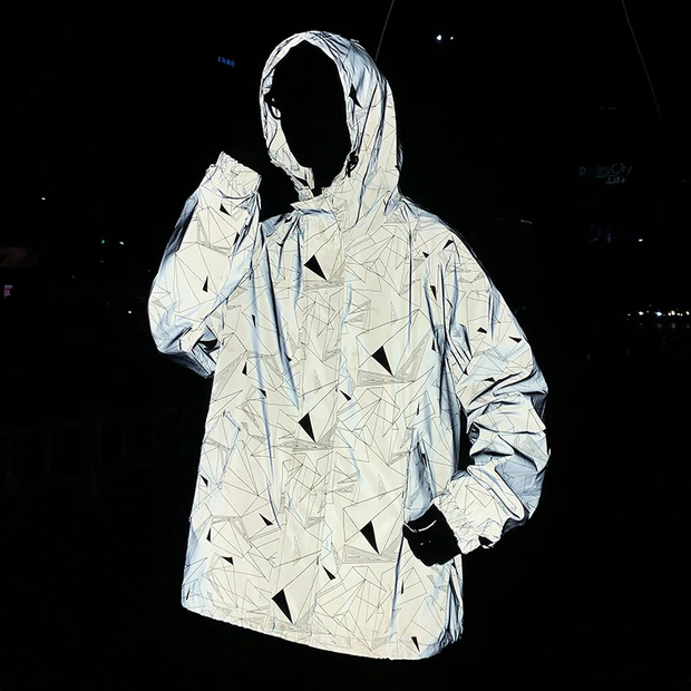 Unisex wearing silver black men reflective hoodie