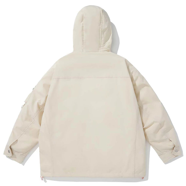 Beige hooded sweater with pockets back view
