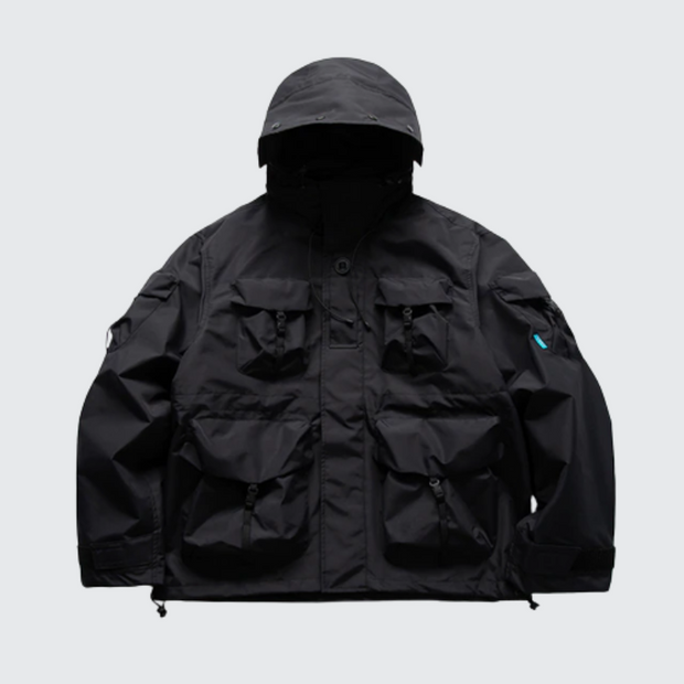 Black blue cargo jacket mens zipper closure