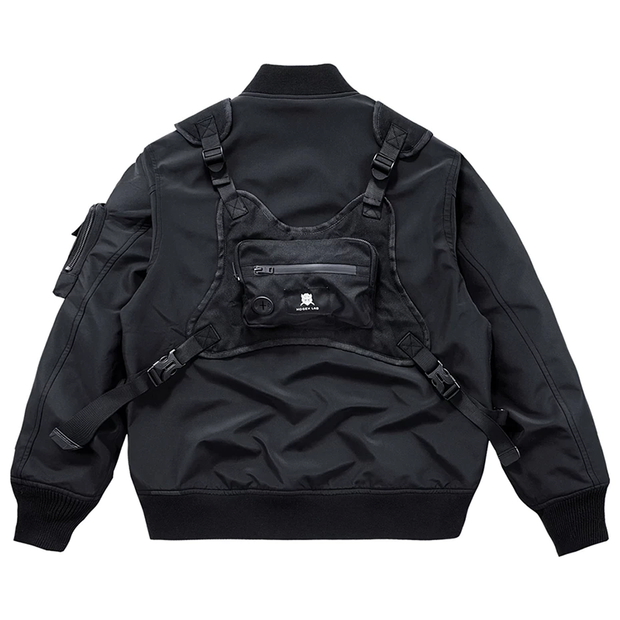 Unisex wearing bomber cargo jacket zipper o-neck collar style