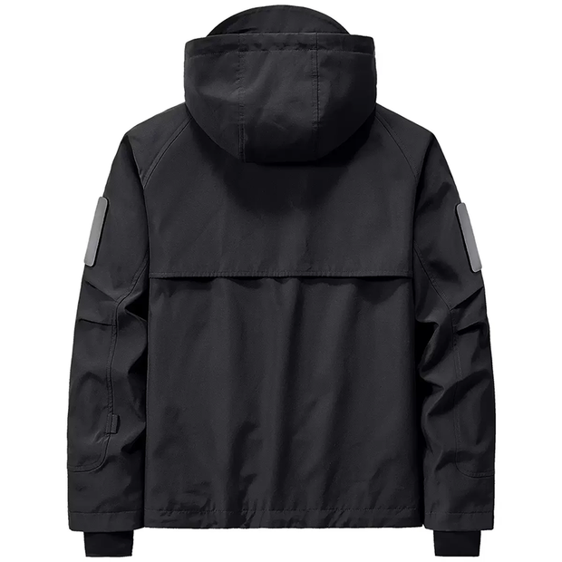 Unisex wearing black cargo jackets for men comes with hood