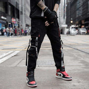 Black techwear pants with straps adjustable straps