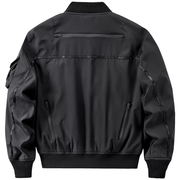 Black techwear pilot bomber jacket multiple pockets decoration