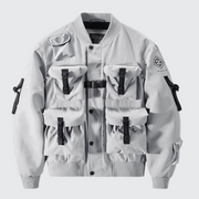 Grey bomber jacket men zipper closure
