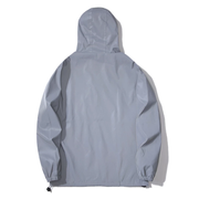 Grey reflective hoodie zipper closure