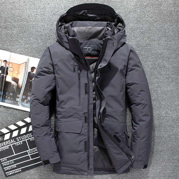 Unisex wearing light grey tactical winter jacket multiple pockets decoration