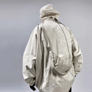 Unisex wearing white tactical poncho hoodie