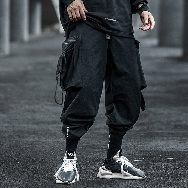 japanese techwear pants black multiple pockets on both sides