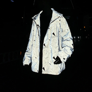 Silver black men reflective hoodie night style jacket