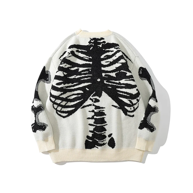 White skeleton sweater elastic on the ends of the sleeves