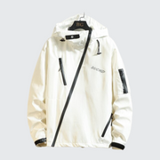 Unisex wearing white zip windbreaker jacket comes with hood