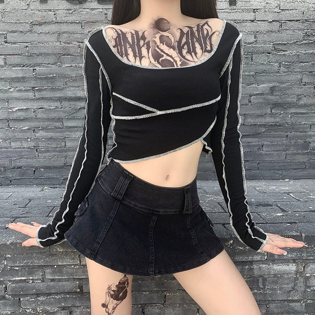 In A Mess Long Sleeve Crop Top - Tekkawear