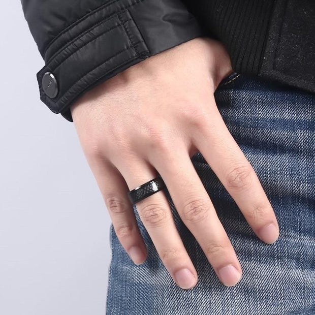 Black Titanium Carbon Fiber Ring