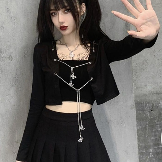 Techwear Crop Top With Chains
