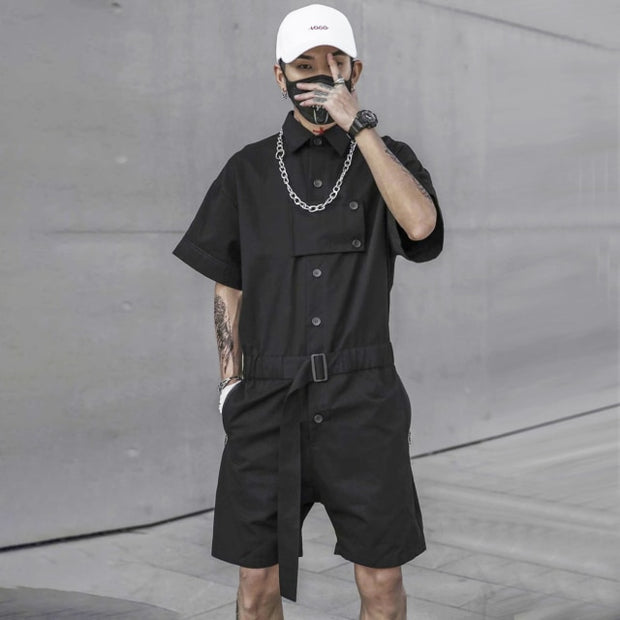 Techwear Button Up Jumpsuit Shorts