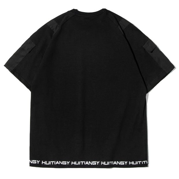 Black Techwear Patchwork T-Shirt