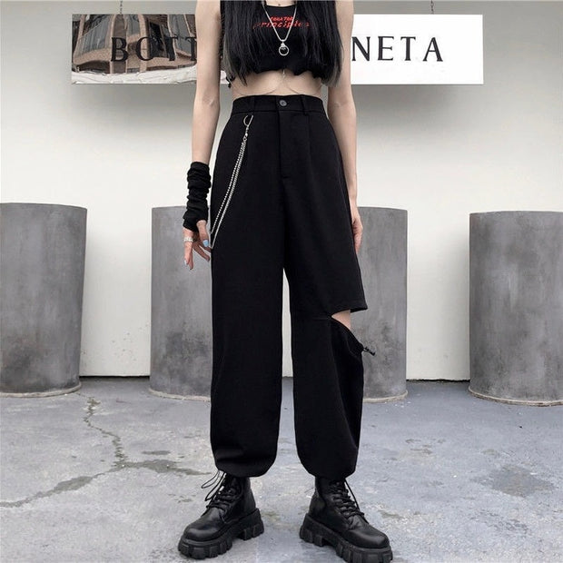 High Waisted Cargo Pants With Chain
