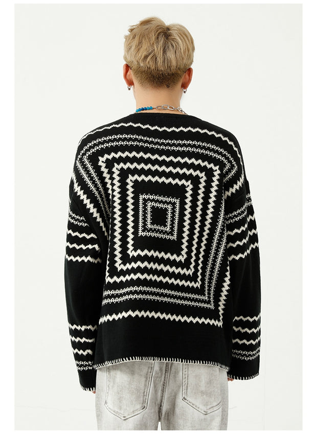 square pattern sweater black