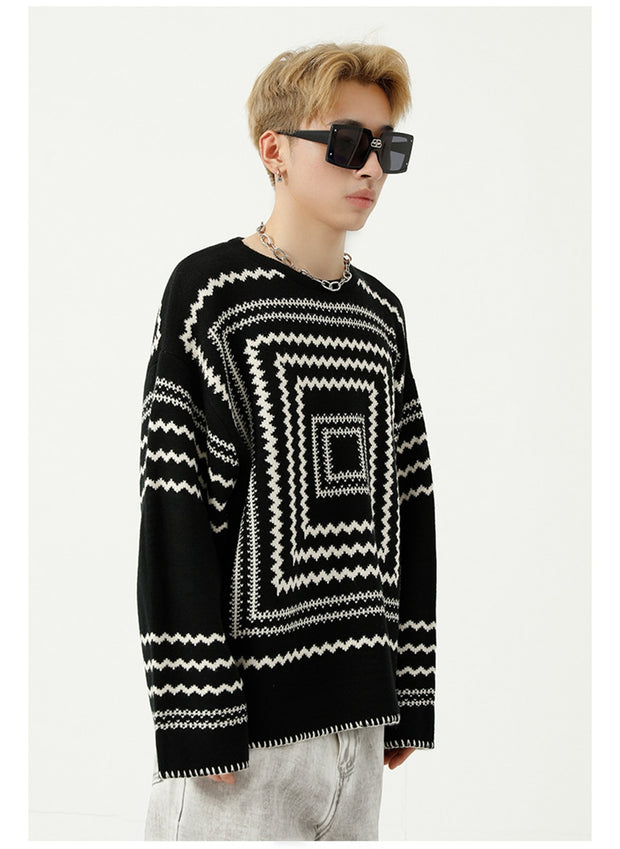 square pattern sweater black