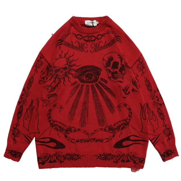 skull pattern sweater red
